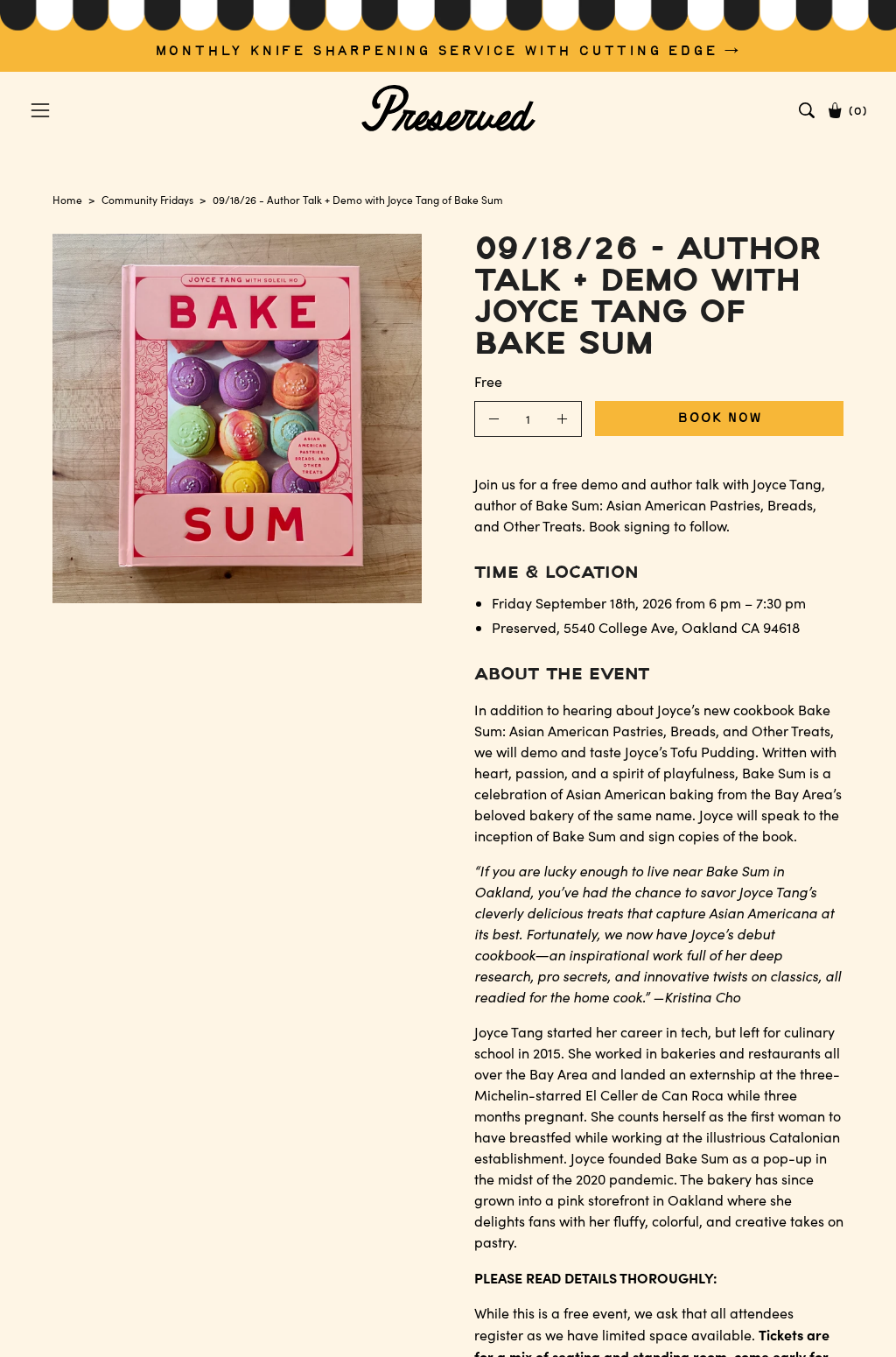 Author Talk + Demo with Joyce Tang of Bake Sum