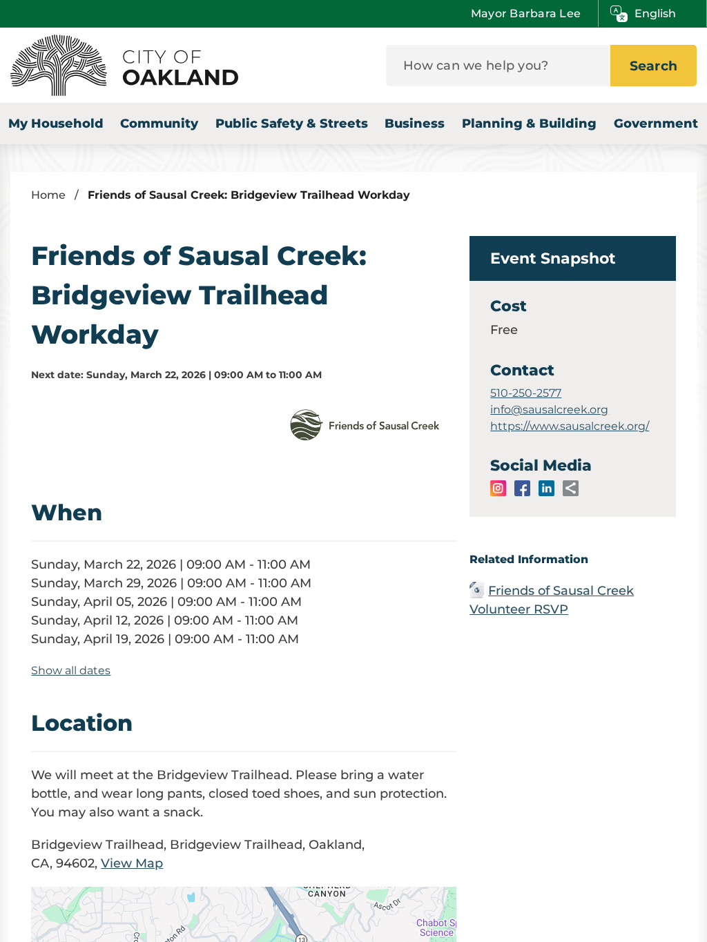 Friends of Sausal Creek: Bridgeview Trailhead Workday