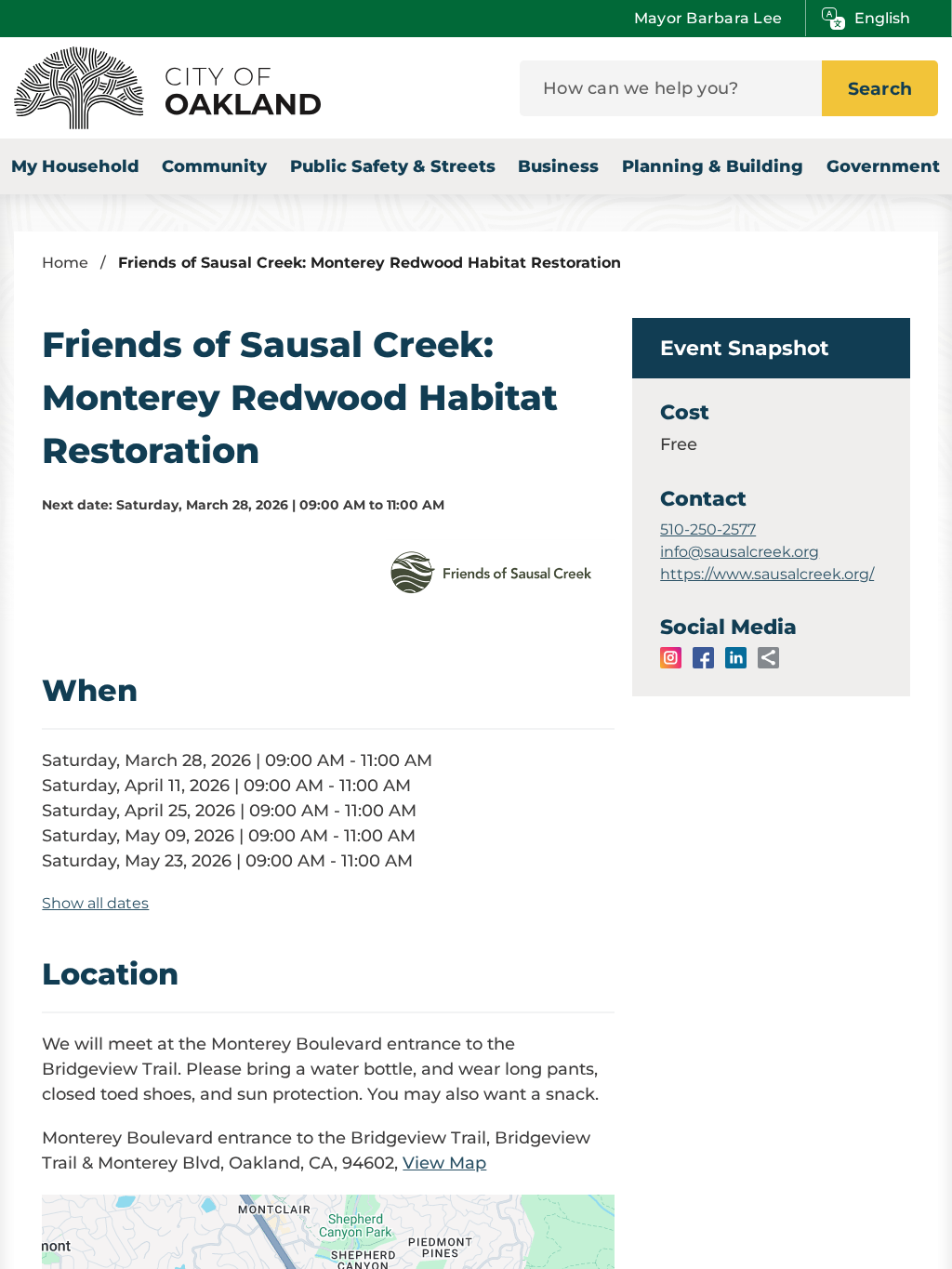 Friends of Sausal Creek: Monterey Redwood Habitat Restoration