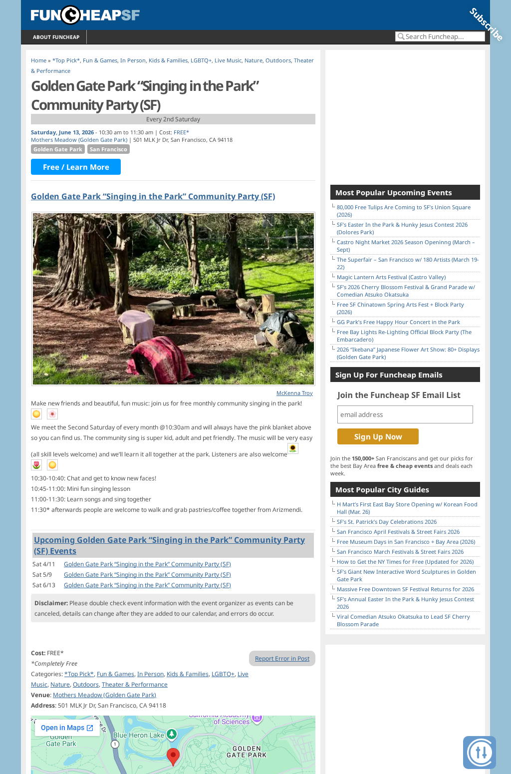 Golden Gate Park “Singing in the Park” Community Party (SF)