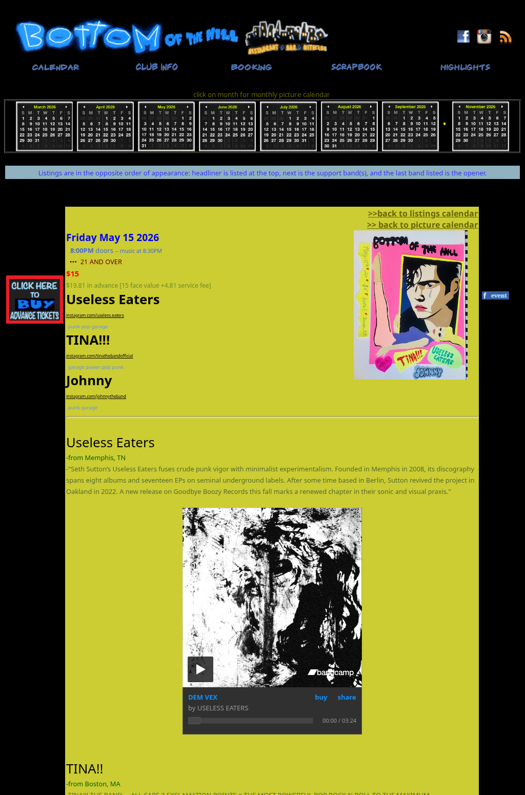 bottomofthehill: Useless Eaters ~ TINA!! ~ Johnny --- 5/15/2026