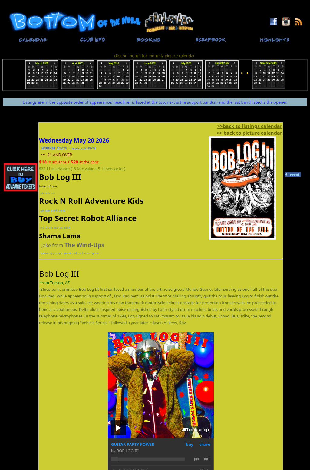 Bob Log III ~ Rock N Roll Adventure Kids ~ Top Secret Robot Alliance ~ Shama Lama