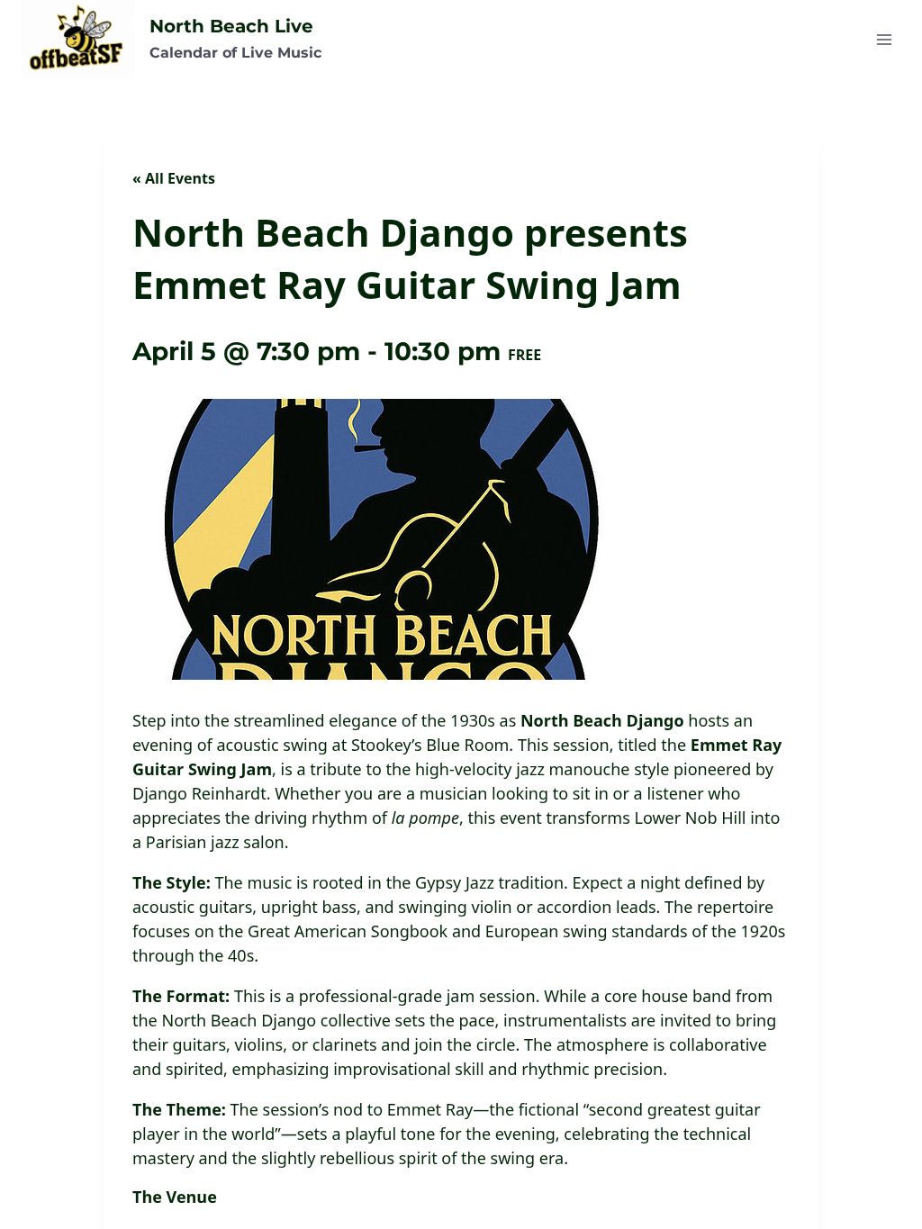 North Beach Django presents Emmet Ray Guitar Swing Jam
