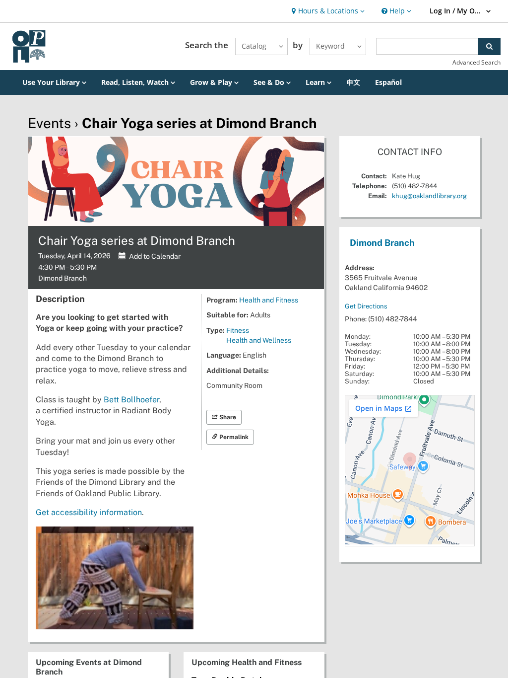Chair Yoga series at Dimond Branch