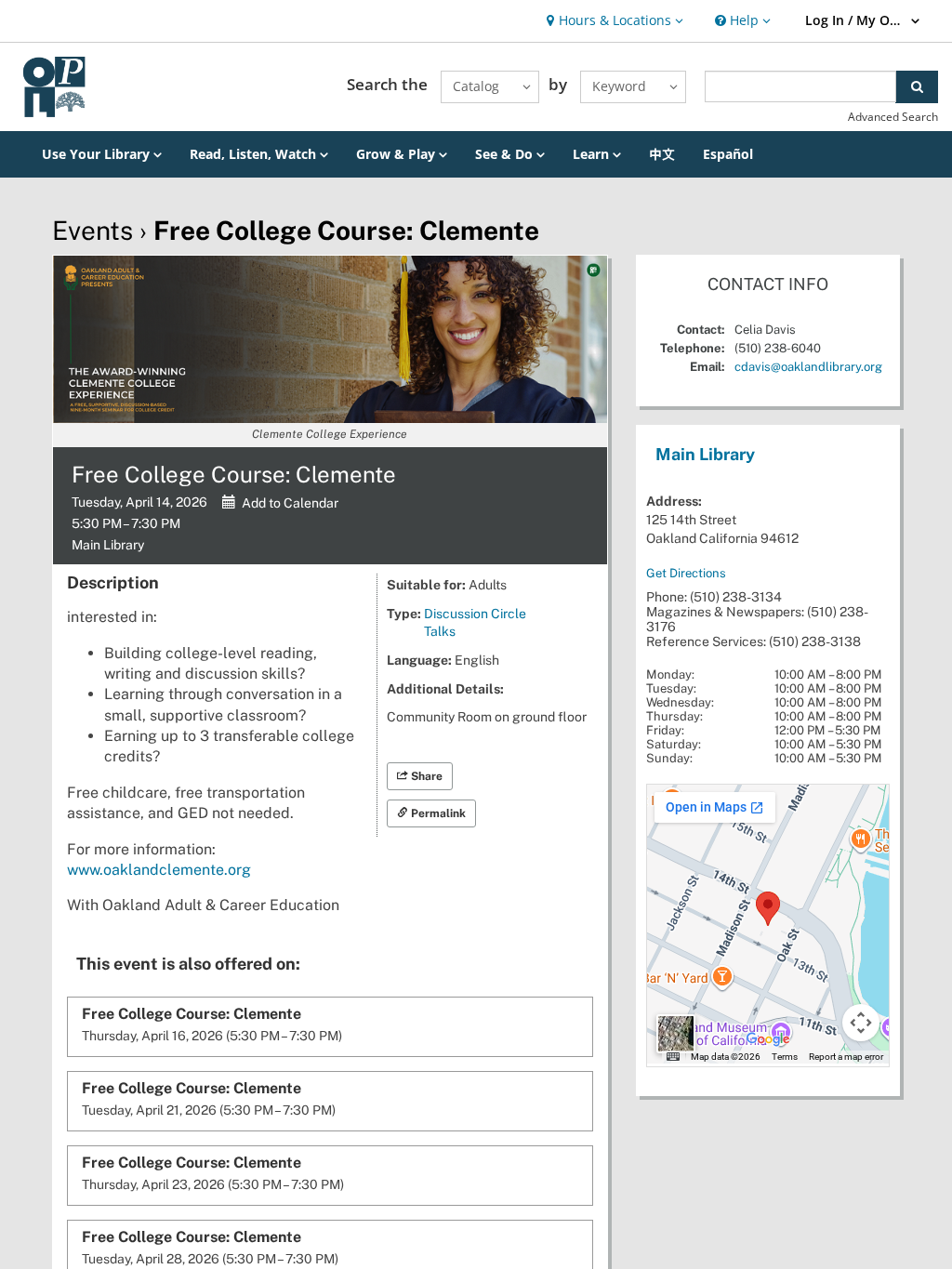 Free College Course: Clemente