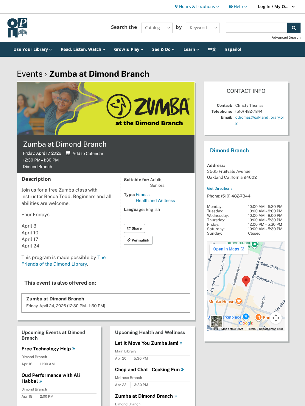 Zumba at Dimond Branch