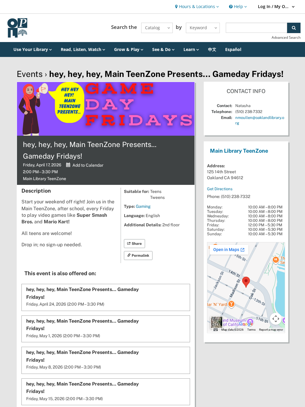hey, hey, hey, Main TeenZone Presents... Gameday Fridays!