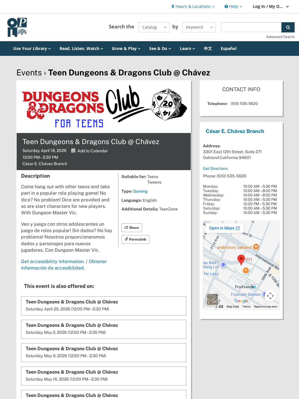 Teen Dungeons & Dragons Club @ ChÃ¡vez